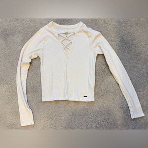 Hollister Cream Long Sleeve Top with Criss-Cross Neckline